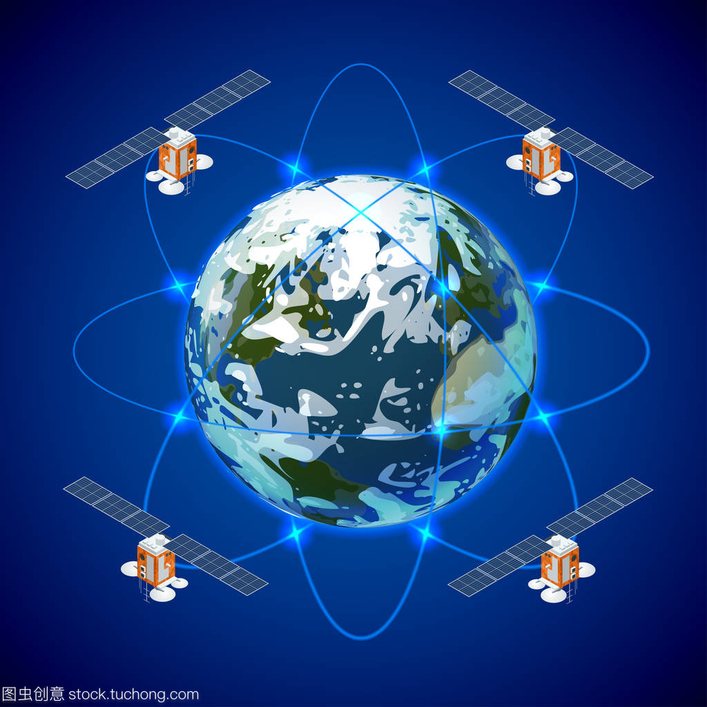 網絡和衛(wèi)星數(shù)據交換在行星地球在空間中。Gps 衛(wèi)星